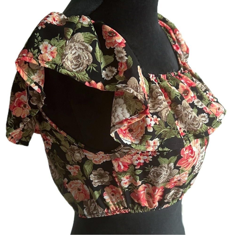 PERSAYA- Floral Ruffle Crop Top (XS) NWOT - Picture 3 of 4